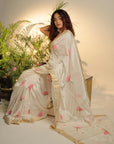 WHITE MULBERY HAND PAINTED SAREE