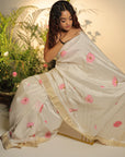 WHITE MULBERY HAND PAINTED SAREE