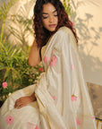 WHITE MULBERY HAND PAINTED SAREE