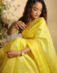 YELLOW MULBERRY HAND BLOCK TIE AND DYE SAREE