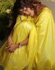 YELLOW MULBERRY HAND BLOCK TIE AND DYE SAREE