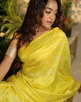 YELLOW MULBERRY HAND BLOCK TIE AND DYE SAREE