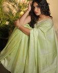 MATCHA GREEN MULBERRY HAND BLOCK SAREE