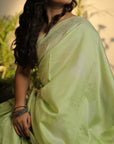 MATCHA GREEN MULBERRY HAND BLOCK SAREE