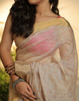 OFF WHITE SILK BY COTTONCHANDERI HAND BLOCK FOIL SAREE