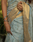 SKY BLUE SILK BY COTTON CHANDERI HAND BLOCK FOIL SAREE