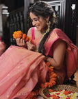 PINK CHANDERI ORGANZA KATAN SAREE