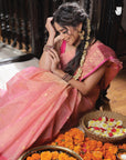 PINK CHANDERI ORGANZA KATAN SAREE