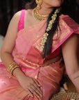 PINK CHANDERI ORGANZA KATAN SAREE