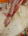 CREAM CHANDERI ORGANZA KATAN SAREE