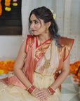 CREAM CHANDERI ORGANZA KATAN SAREE