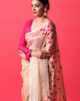 golden tissue silk saree with red and pink resham hearts