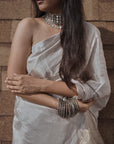 silver tissue silk saree in silver zari