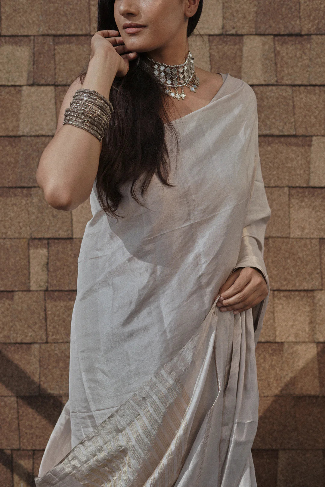 SILVER  TISSUE SILK SAREE IN SILVER ZARI