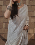 SILVER  TISSUE SILK SAREE IN SILVER ZARI