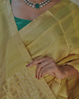 YELLOW TISSUE SILK SAREE IN GOLD ZARI