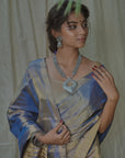 BLUE TISSUE SILK SAREE IN GOLD ZARI