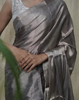 GRAY  TISSUE SILK SAREE IN SILVER ZARI