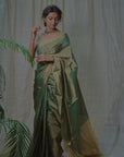 green tissue silk saree in gold zari