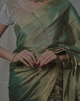 GREEN TISSUE SILK SAREE  IN GOLD ZARI