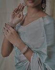 aqua blue tissue silk saree in silver zari