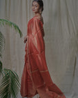 RED TISSUE SILK SAREE IN GOLD ZARI