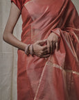 RED TISSUE SILK SAREE IN GOLD ZARI