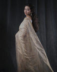 BEIGE TISSUE SAREE WITH GOLD ZARI