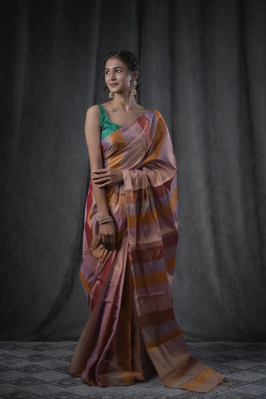 multicolored tissue silk saree in gold zari