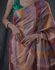 MULTICOLORED TISSUE SILK SAREE IN GOLD ZARI