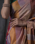 MULTICOLORED TISSUE SILK SAREE IN GOLD ZARI