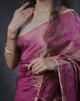 magenta tissue silk saree in gold zari