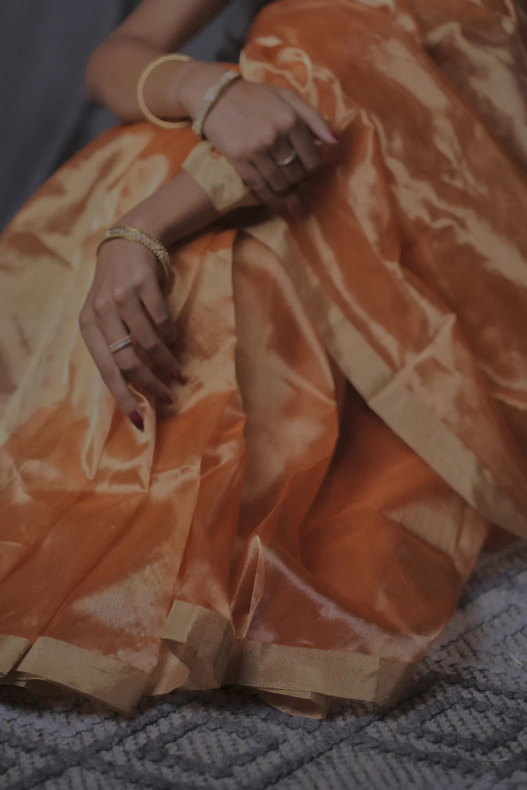 tangerin tissue silk saree in gold zari