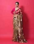 GOLDEN BRONZE TISSUE SILK SAREE WITH SILVER ZARI HEARTS