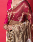 GOLDEN BRONZE TISSUE SILK SAREE WITH SILVER ZARI HEARTS