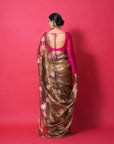 GOLDEN BRONZE TISSUE SILK SAREE WITH SILVER ZARI HEARTS