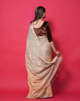 BEIGE AND SILVER TISSUE SILK SAREE  WITH SILVER RESHAM HEARTS