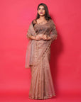 PASTEL BROWN ORGANZA SILK SAREE WITH RESHAM HEARTS