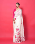 white mulberry silk saree with red and pink resham hearts