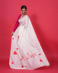 WHITE MULBERRY SILK  HANDPAINTED SAREE