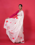 white mulberry silk handpainted saree