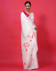 WHITE MULBERRY SILK  HANDPAINTED SAREE