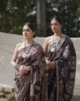 BLACK HANDBLOCK PRINT SAREE IN MULBERRY SILK