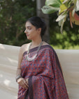 RED HANDBLOCK PRINT SAREE IN MULBERRY SILK