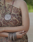 BEIGE HANDBLOCK PRINT SAREE IN MULBERRY SILK