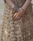 BEIGE HANDBLOCK PRINT SAREE IN MULBERRY SILK