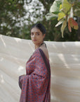 RED HANDBLOCK PRINT SAREE IN MULBERRY SILK