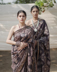 BLACK HANDBLOCK PRINT SAREE IN MULBERRY SILK