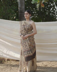 BEIGE HANDBLOCK PRINT SAREE IN TISSUE SILK