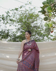 RED HANDBLOCK PRINT SAREE IN MULBERRY SILK